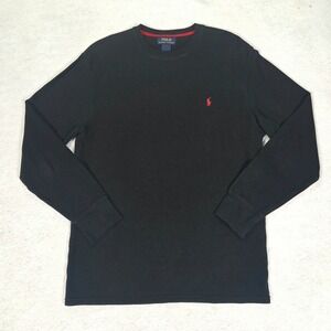 Polo Ralph Lauren Shirt Mens Large Black Waffle Knit Thermal Cotton Long Sleeve